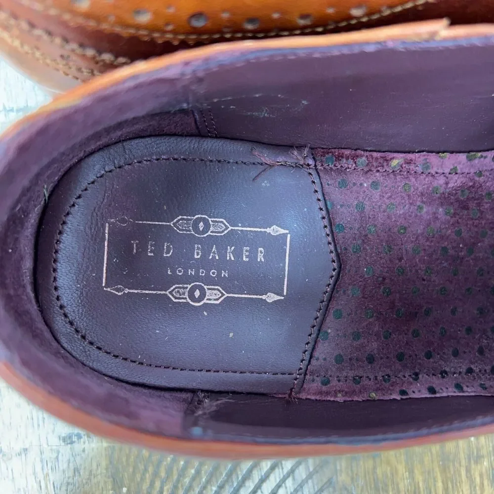 Ted Baker Shoes Mens 9 Gryene Chili Brown Leather Derby Wingtip‎ Oxford Lace Up